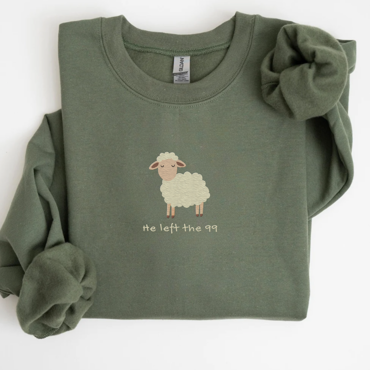He left the 99 Lost Sheep Embroidered Sweatshirt