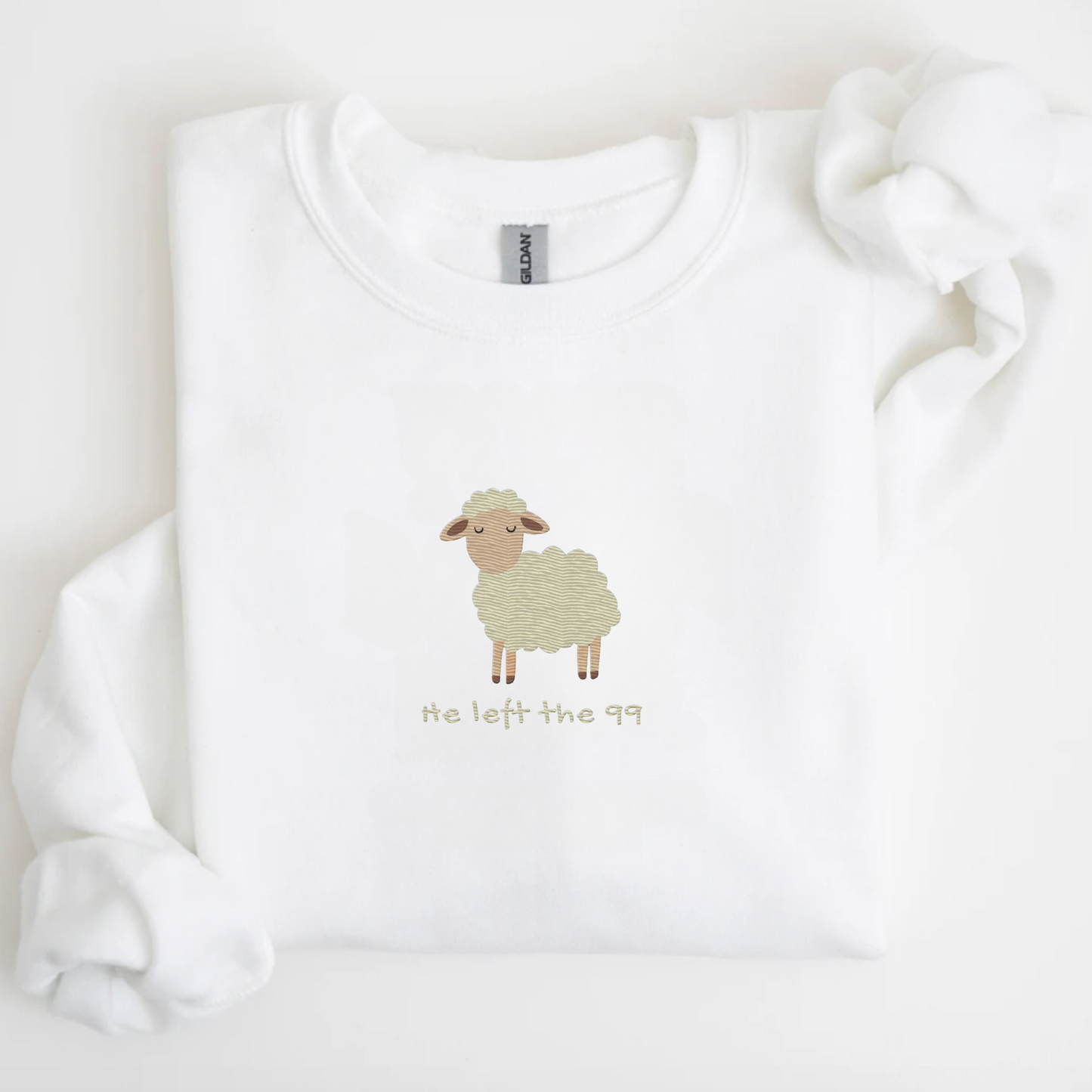 He left the 99 Lost Sheep Embroidered Sweatshirt