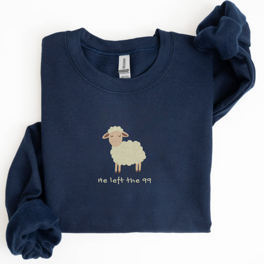 He left the 99 Lost Sheep Embroidered Sweatshirt